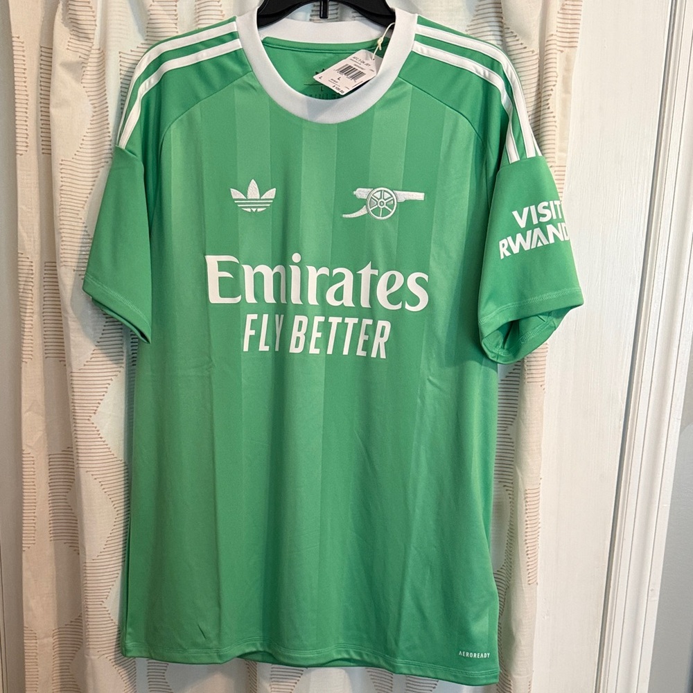 adidas Arsenal Green Soccer Jersey with White Logos